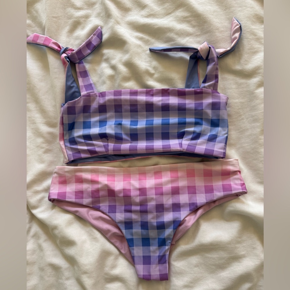 Purple and Pink Gingham Bikini Set